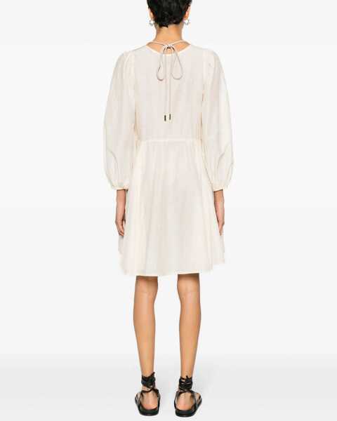 Rochii scurte Pinko V-Neck Cotton And Silk Beowulf Dress With 2 Pockets Pink Femei (BM 17608660) 4