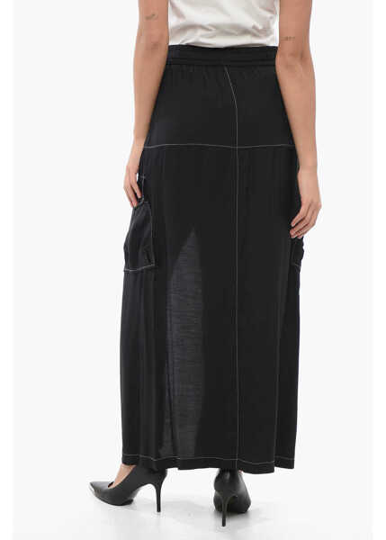 Fuste lungi Pinko Solid Color Gulp Cargo Skirt With Frontal Split And Visible Black Femei (BM 17608690) 2