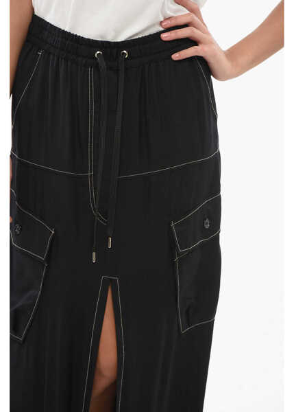 Fuste lungi Pinko Solid Color Gulp Cargo Skirt With Frontal Split And Visible Black Femei (BM 17608690) 3