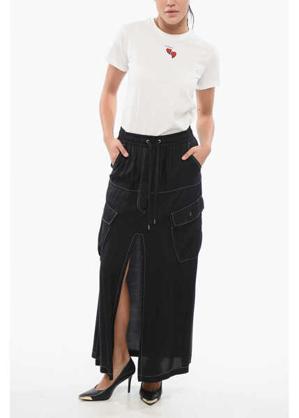 Fuste lungi Pinko Solid Color Gulp Cargo Skirt With Frontal Split And Visible Black Femei (BM 17608690) 4