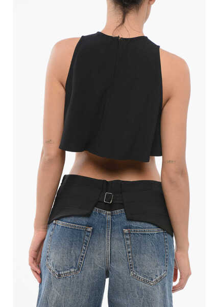 Bluze AMI ALEXANDRE MATTIUSSI Flared Cropped Top Black Femei (BM 17608699) 2