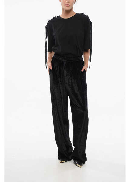 Pantaloni casual Balenciaga Velvet Wide-Leg Pants Black Femei (BM 17608717) 4