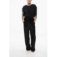 Pantaloni casual Balenciaga Dama - Pantaloni casual Balenciaga Velvet Wide-Leg Pants Black Femei (BM 17608717) - B-mall.ro