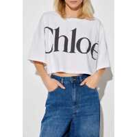 Topuri Chloe Dama - Topuri Chloe Chlo Oversize Cropped Tee Cotton Signature Jersey Clothing WHITE Femei (BM 17613921) - B-mall.ro