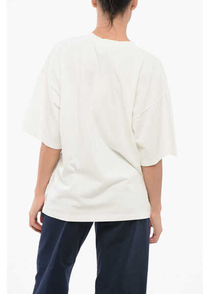 Tricouri HALFBOY Cotton Crew-Neck T-Shirt With Logo-Print White Femei (BM 17619157) 2