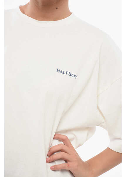 Tricouri HALFBOY Cotton Crew-Neck T-Shirt With Logo-Print White Femei (BM 17619157) 3