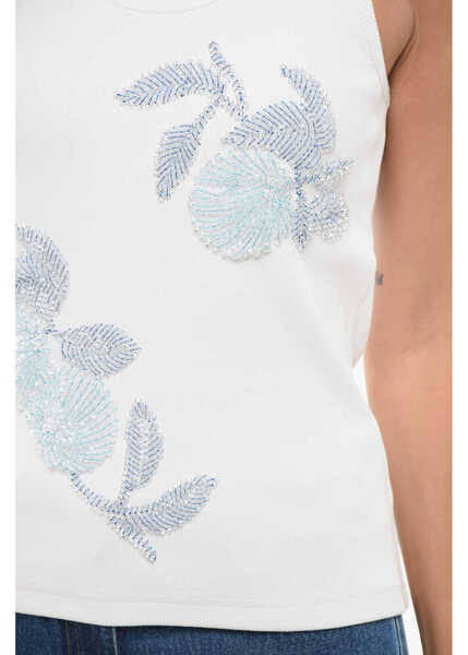 Bluze Bottega Veneta Ribbed Cotton Tank Top With Beaded Embroidery White Femei (BM 17619178) 3