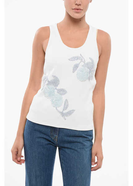 Bluze Bottega Veneta Ribbed Cotton Tank Top With Beaded Embroidery White Femei (BM 17619178) 1
