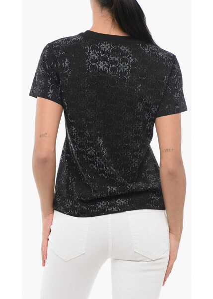 Tricouri Pinko Denim All-Over Rhinestone Cotton Quentin Crew-Neck T-Shirt Black Femei (BM 17619196) 2