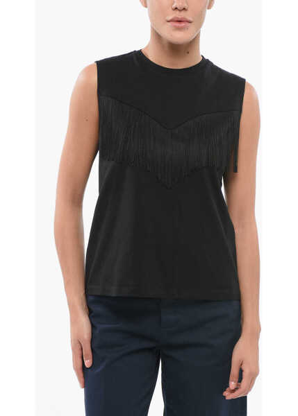 Bluze Pinko Cotton Top With Fringes Black Femei (BM 17619202) 1
