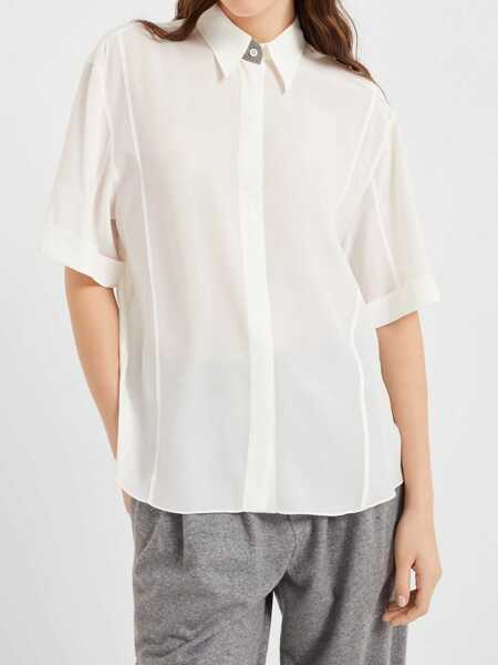 Camasi office Brunello Cucinelli Crepe de chine shirt with Precious Buttonhole White Femei (BM 17619576) 3