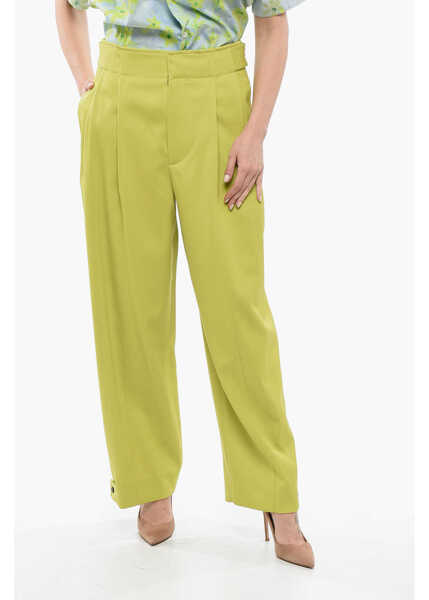 Pantaloni casual Bottega Veneta Wool Pleated Palazzo Pants Yellow Femei (BM 17619814) 1