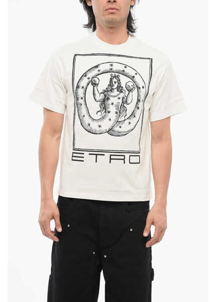 Tricouri ETRO Crew Neck Cotton T-Shirt With Front Print White Barbati (BM 17619946) 1