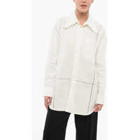 Camasi elegante Linen Oversized Shirt With Embroidered Collar Femei