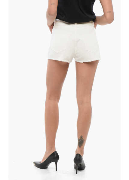 Pantaloni scurti Pinko Denim Frayed Hem Ceresio Single Pleat Shorts With Cut Out De White Femei (BM 17619970) 2