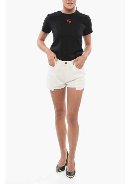 Pantaloni scurti Pinko Denim Frayed Hem Ceresio Single Pleat Shorts With Cut Out De White Femei (BM 17619970) 4