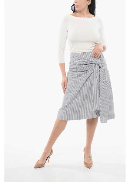 Fuste lungi Bottega Veneta Striped Skirt With Knot Detail Blue Femei (BM 17619994) 4