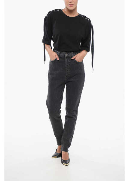 Blugi skinny RE/DONE Frayed Hem Dark Wash Skinny Fit Jeans 15Cm Black Femei (BM 17620006) 3