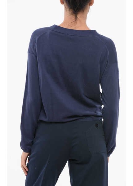 Cardigane OLIVER LATTUGHI V-Neck Cotton Over Cardigan With Breast Pocket Blue Femei (BM 17620051) 2