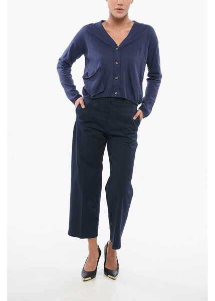 Cardigane OLIVER LATTUGHI V-Neck Cotton Over Cardigan With Breast Pocket Blue Femei (BM 17620051) 4