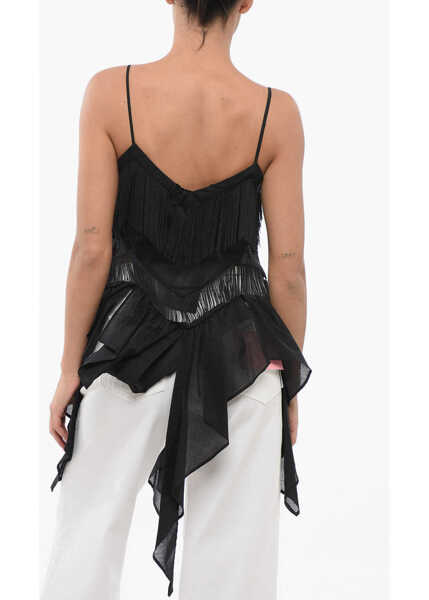 Bluze Pinko Asymmetrical Ailo Top With Fringes Black Femei (BM 17620066) 2