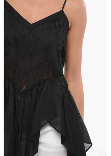 Bluze Pinko Asymmetrical Ailo Top With Fringes Black Femei (BM 17620066) 3