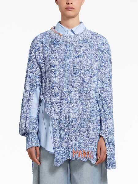 Pulovere casual Marni Cable Knit Wool Blend Moulin Pullover With Distressed Detai Blue Femei (BM 17620099) 3