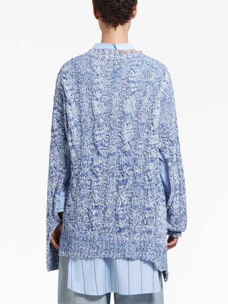 Pulovere casual Marni Cable Knit Wool Blend Moulin Pullover With Distressed Detai Blue Femei (BM 17620099) 4