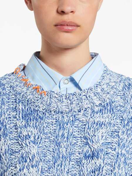 Pulovere casual Marni Cable Knit Wool Blend Moulin Pullover With Distressed Detai Blue Femei (BM 17620099) 5