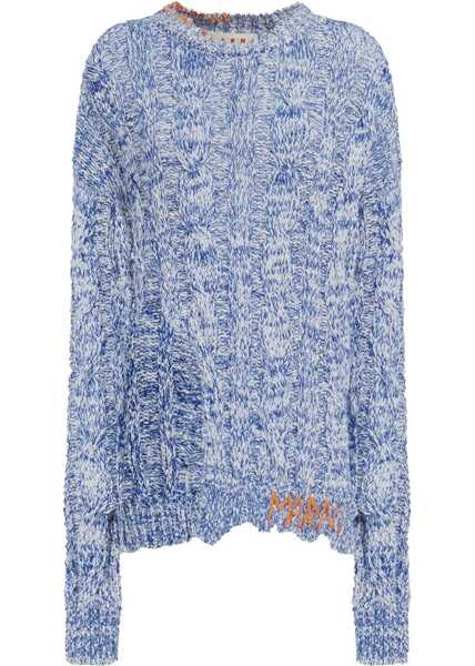 Pulovere casual Marni Cable Knit Wool Blend Moulin Pullover With Distressed Detai Blue Femei (BM 17620099) 1