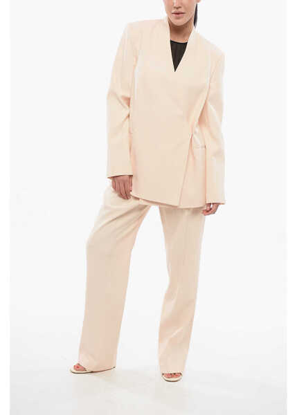 Sacouri Loulou Studio Solid Color Side Vents Lahari Double Breasted Blazer Pink Femei (BM 17620105) 4