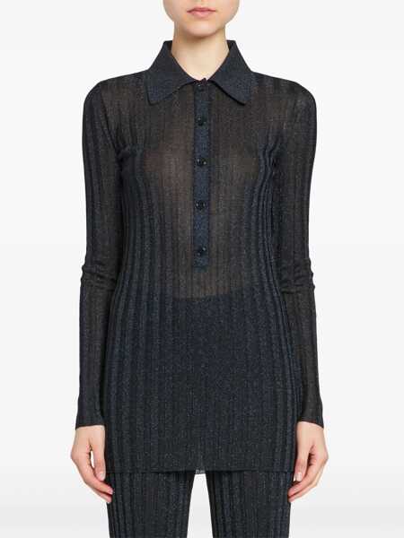 Tricouri Polo Stella McCartney Ribbed Lurex Sweater With Polo Neck Black Femei (BM 17620384) 2
