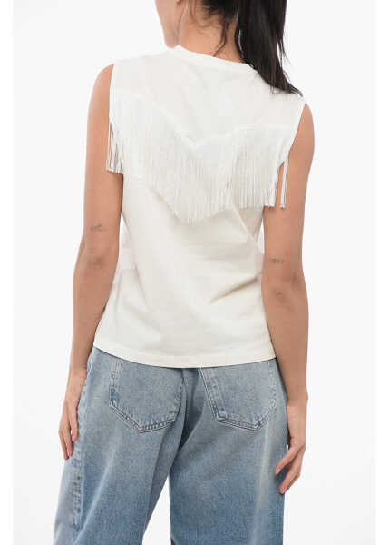 Bluze Pinko Cotton Twilight Top With Fringes White Femei (BM 17620420) 2