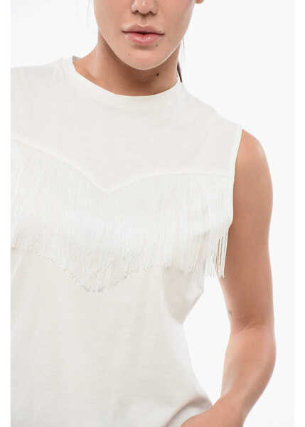 Bluze Pinko Cotton Twilight Top With Fringes White Femei (BM 17620420) 3