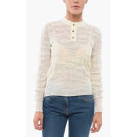 Pulovere Jacquard Cotton Sweater With Buttoned Neck Femei