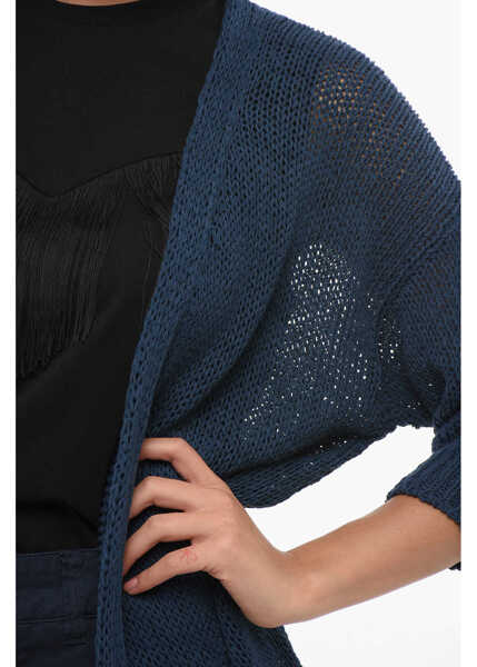 Cardigane Roberto Collina Short Sleeved Cotton Blend Open Front Cardigan Blue Femei (BM 17620438) 3