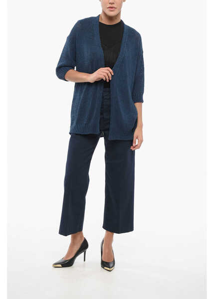 Cardigane Roberto Collina Short Sleeved Cotton Blend Open Front Cardigan Blue Femei (BM 17620438) 4