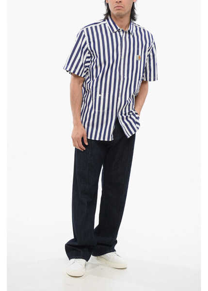 Camasi casual JUNYA WATANABE Jw X Carhartt Awning Striped Cotton Shirt Blue Barbati (BM 17620441) 4
