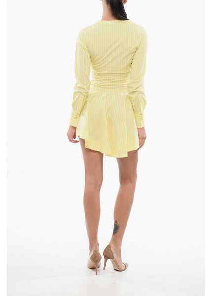 Rochii scurte Pinko V-Neck Striped Anchise Shirt Dress With Golden Buttons Yellow Femei (BM 17620447) 2
