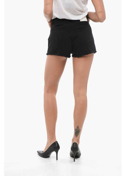 Pantaloni scurti Pinko Denim Frayed Hem Ceresio Single Pleat Shots With Cut Out Det Black Femei (BM 17620618) 2