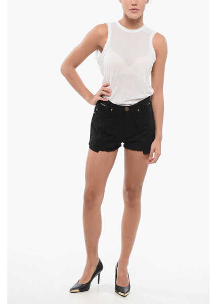 Pantaloni scurti Pinko Denim Frayed Hem Ceresio Single Pleat Shots With Cut Out Det Black Femei (BM 17620618) 4