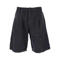 Pantaloni Blue Bermuda Pants With Elastic Waist And Logo Patch On The Rear In Linen Man Barbati