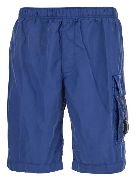 Sorturi de baie C.P. Company Blue Swim Shorts With Elastic Waist And Logo Plaque On The Side In Tech Fabric Man BLUE Barbati (BM 17621367) 1