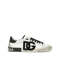 Sneakers 'Portofino' White And Black Low Top Sneakers With Logo Patch And Used Effect In Leather Man Barbati
