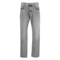 Blugi Grey Pants With Belt Loops And Rear Logo Patch In Denim Man Barbati