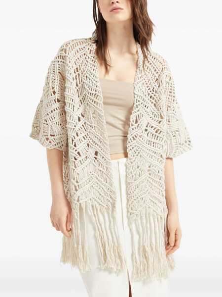 Cardigane Brunello Cucinelli Brunello Cucinelli Opera Dazzling Macram Cardigan Beige Femei (BM 17629803) 3