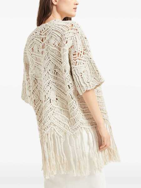 Cardigane Brunello Cucinelli Brunello Cucinelli Opera Dazzling Macram Cardigan Beige Femei (BM 17629803) 4