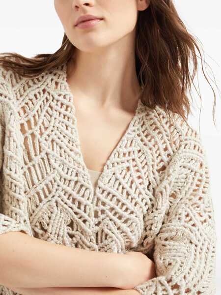 Cardigane Brunello Cucinelli Brunello Cucinelli Opera Dazzling Macram Cardigan Beige Femei (BM 17629803) 5