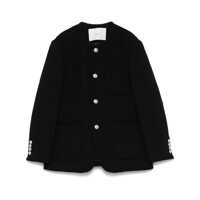 Geci Black Oversize Collarless Jacket In Cotton Blend Woman Femei