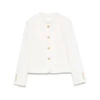 Geci White Jacket With Round Neck And Front Jewel Button Cllosure In Cotton Blend Woman Femei